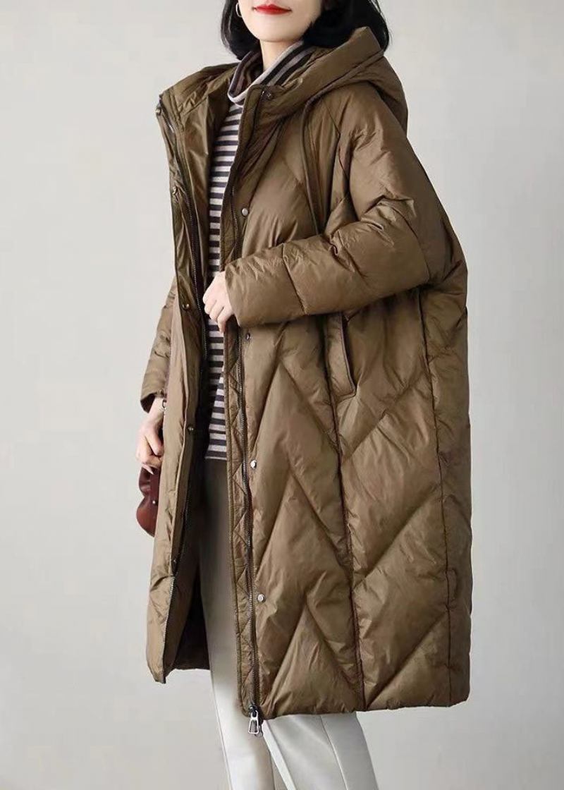Boutique-übergroße Pufferjacke Aus Entendaunen Mit Kapuze Und Kordelzug In Schokoladenbraun Für Den Winter