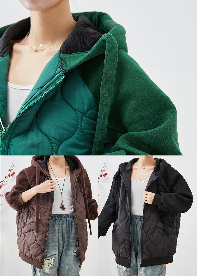 Braune Übergroße Pufferjacke Mit Feiner Baumwollfüllung Und Kapuze Für Den Winter - Damen-Daunenjacken