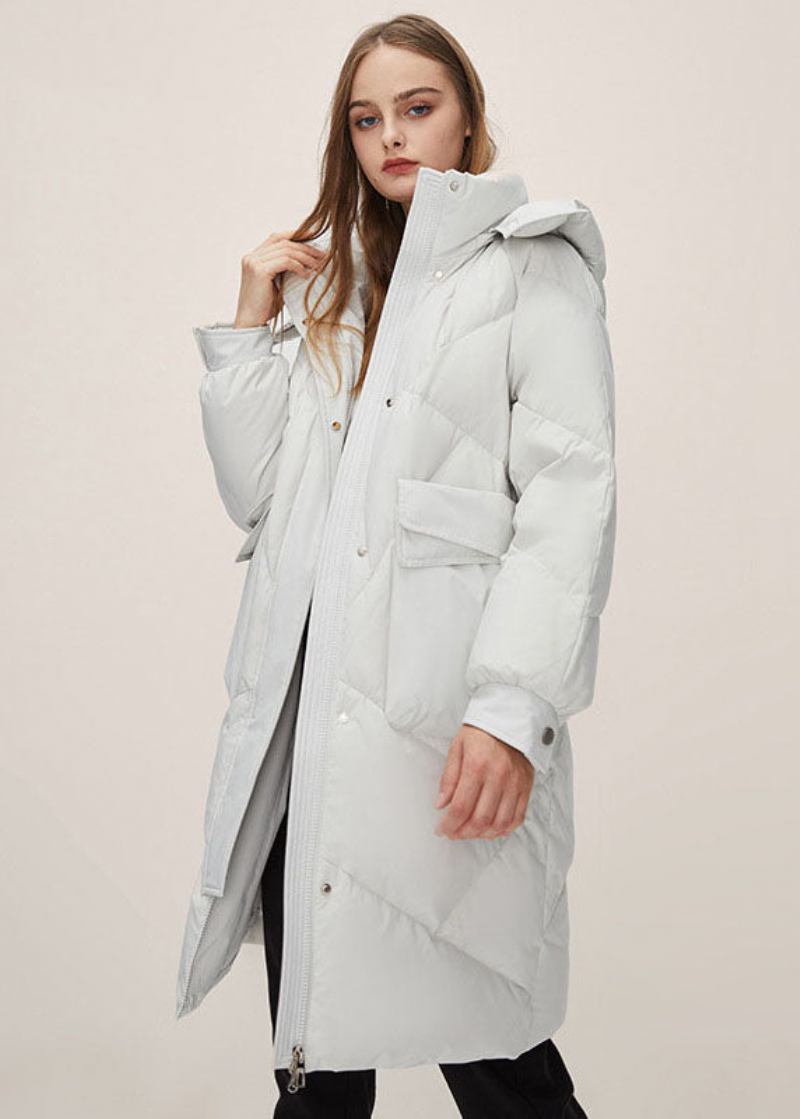 Graue Einfarbige Dicke Pufferjacke Aus Entendaunen In Übergröße Mit Kapuze Für Den Winter - Grau