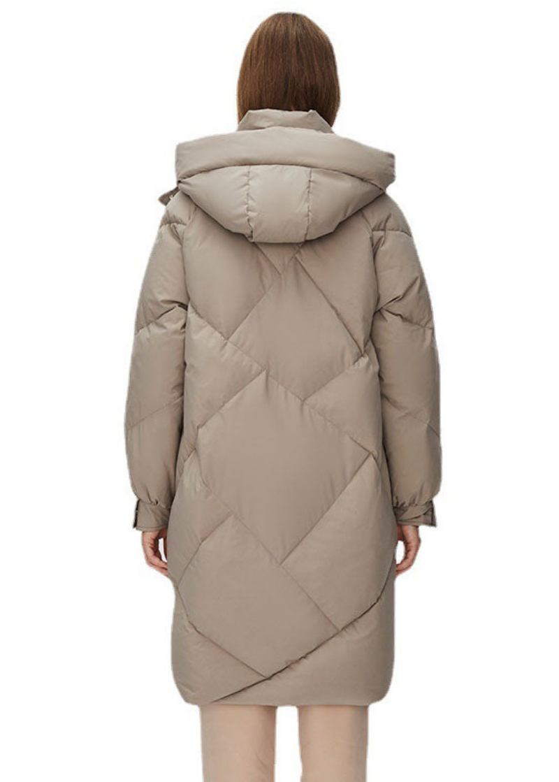 Graue Einfarbige Dicke Pufferjacke Aus Entendaunen In Übergröße Mit Kapuze Für Den Winter - Grau