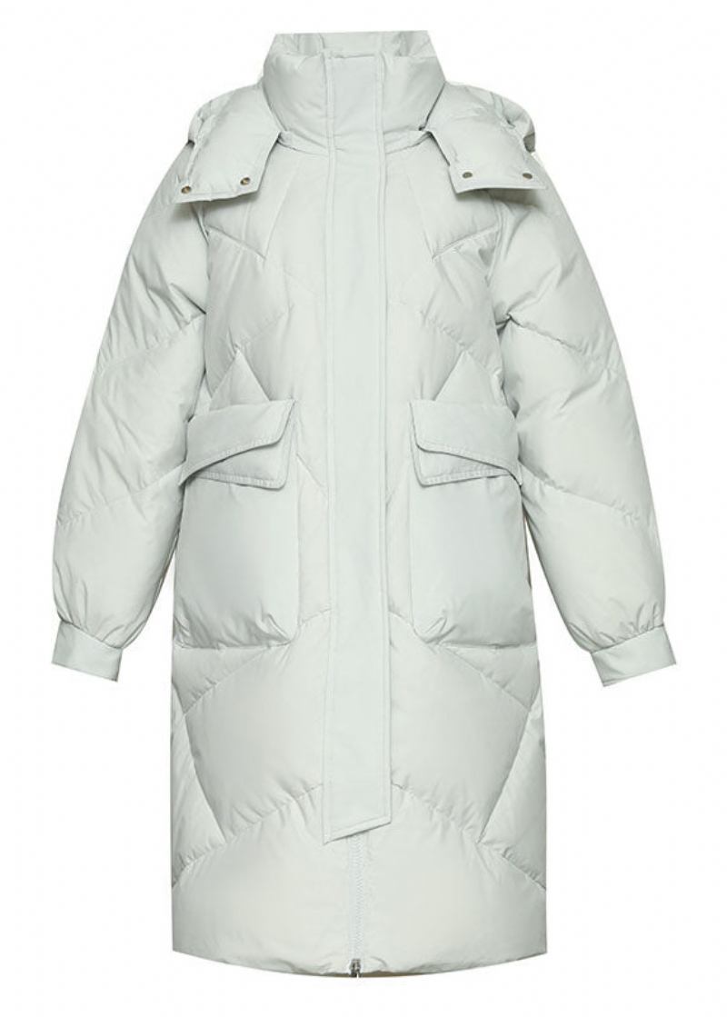 Graue Einfarbige Dicke Pufferjacke Aus Entendaunen In Übergröße Mit Kapuze Für Den Winter - Grau