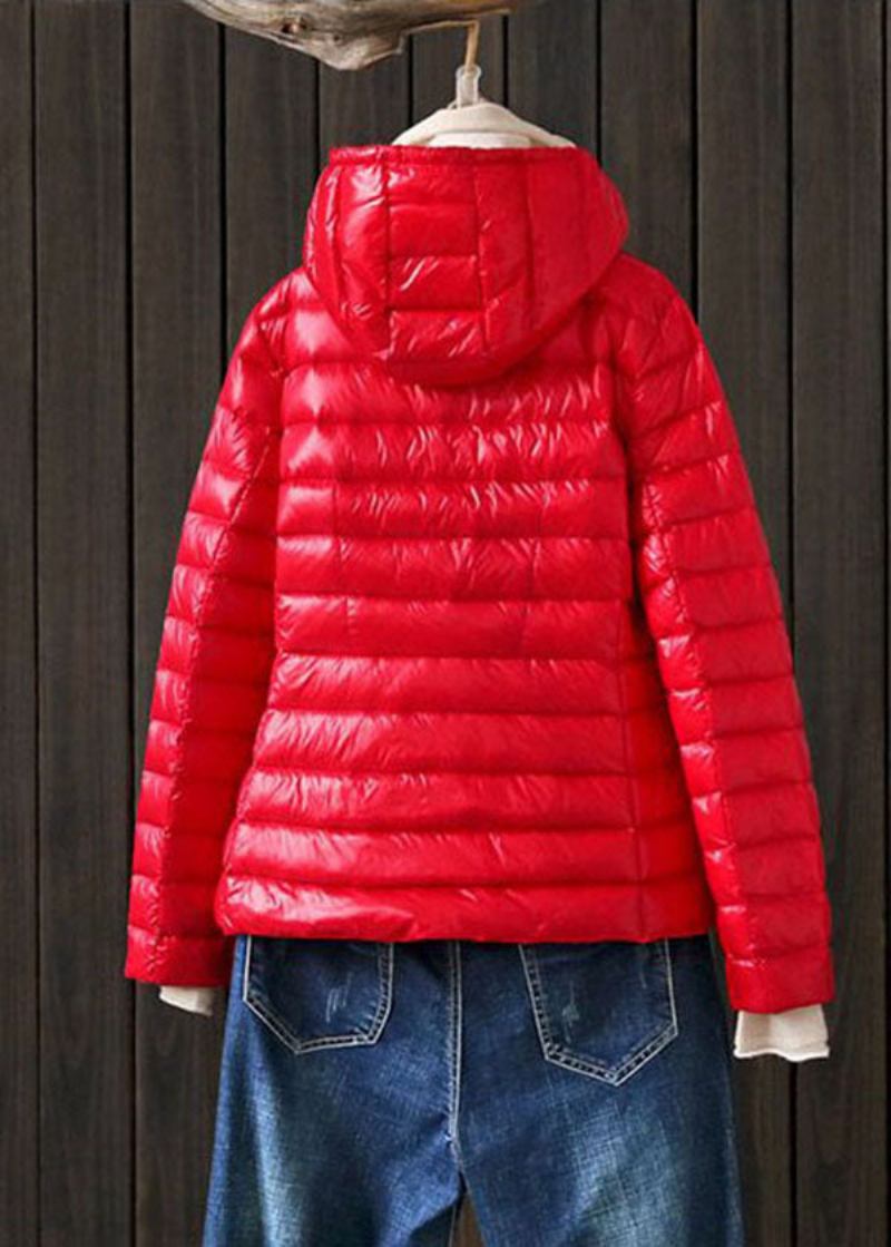 Kunstvolle Weiße Entendaunen-steppjacke Für Den Winter Stehkragen Kapuze Reißverschlusstaschen - Weiß