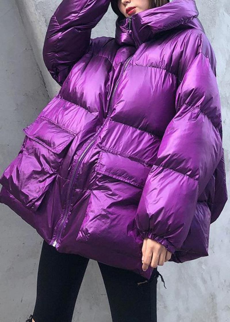 Luxuriöse Violette Daunenjacke Für Damen In Übergröße Winterjacke Mit Kapuze Und Reißverschluss Elegante Mäntel