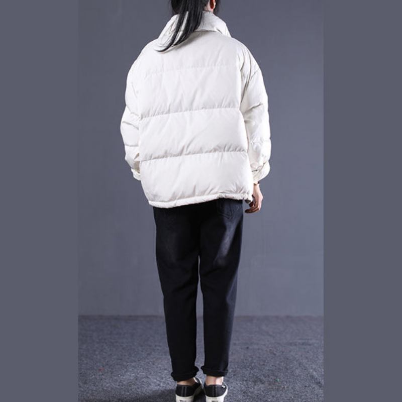 Weiße Outfits Übergroßer Dicker Steppmantel Mit Stehkragen Elegante Zweireihige Daunenmäntel - Damen-Daunenjacken