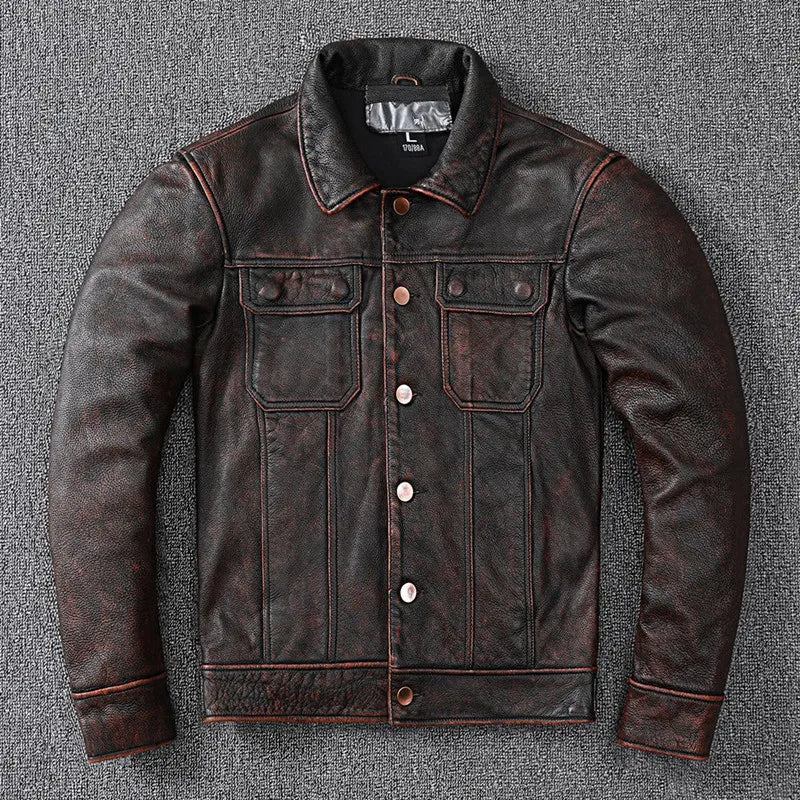 Lederjacke Aus Reinem Leder Herren Steinboden Alter Amerikanischer Mantel - braun