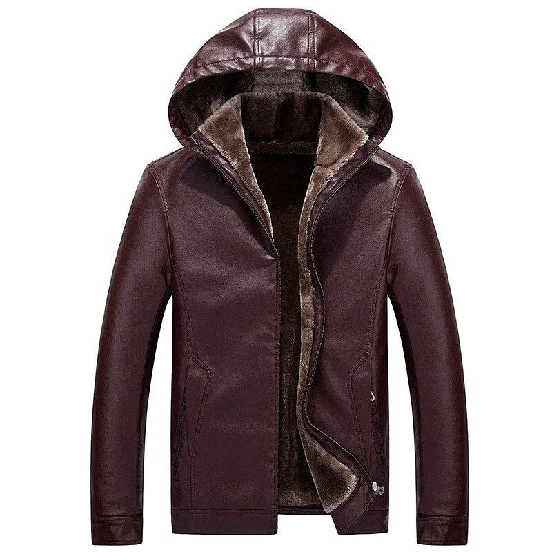 Winterjacken Aus Leder Mit Abnehmbarer Kapuze Für Herren Warmes Fleece Dick Winddicht Schmaler Reißverschluss Biker-mantel Für - Schwarz