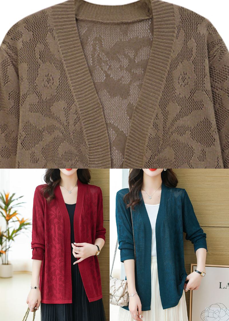 Diy Schwärzlich-grüne Dünne Strickjacke Mit V-ausschnitt Und Langen Ärmeln - Schwarzgrün