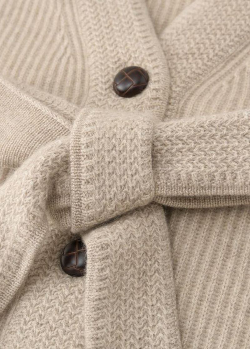 Edler Aprikosenfarbener Übergroßer Strickmantel Mit Taillenschnürung Im Herbst - Damen-Cardigans