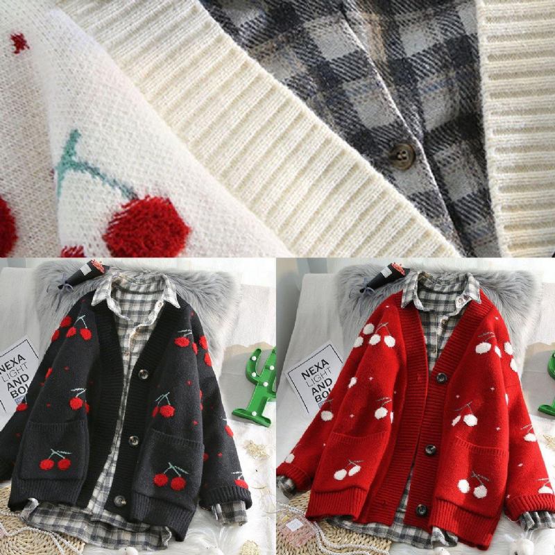 Für Die Arbeit Rote Strickoberbekleidung Lässige Frühlings-sweatshirts Mit V-ausschnitt - beige
