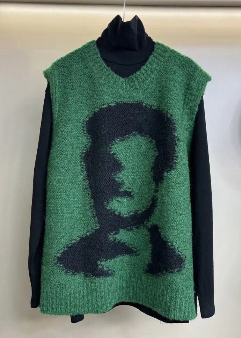 Langer Behaglicher Grüner Rundhals-cardigan Mit Jacquardmuster - Damen-Cardigans