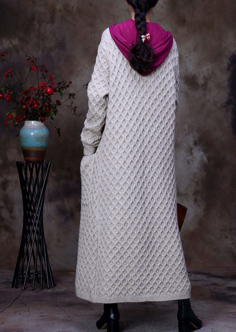 Lockerer Aprikosenfarbener Strickpullover Mit Taschen Und Knöpfen Für Den Herbst - Damen-Cardigans