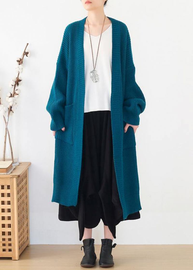 Übergroße Gestrickte Frühlings-sweatshirts Seitlich Offene Blaue Strickjacken - Damen-Cardigans