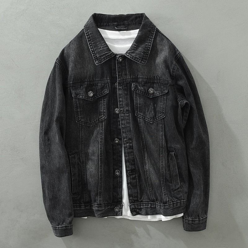 Frühling Neue Vintage-jeanshemden Mit Buchstaben Jacken Für Herren Baumwolle Lässig Langärmelig Hochwertige Kleidung - Schwarz