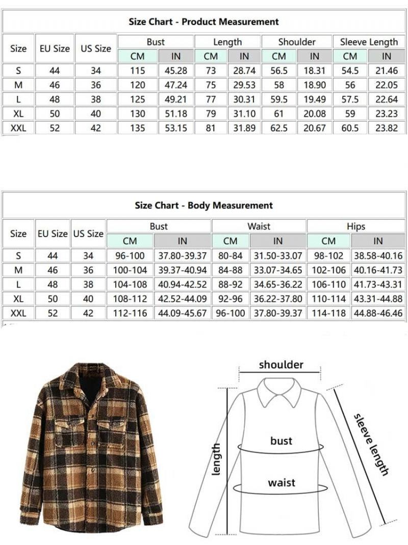Jacke Für Herren Kariert Flauschiges Fleece-hemd Mit Tasche Zum Zuknöpfen Kunstpelz Sherpa Herbst Winter Streetwear Übermäntel - Braun