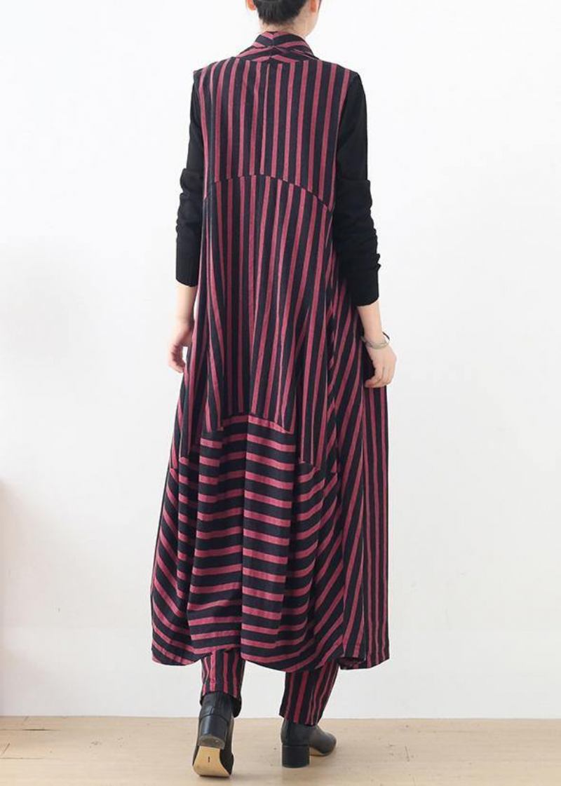 Frühling Frauen Mode Ärmellose Strickjacken Und Casual Hose Rot Gestreiften Zwei - rot