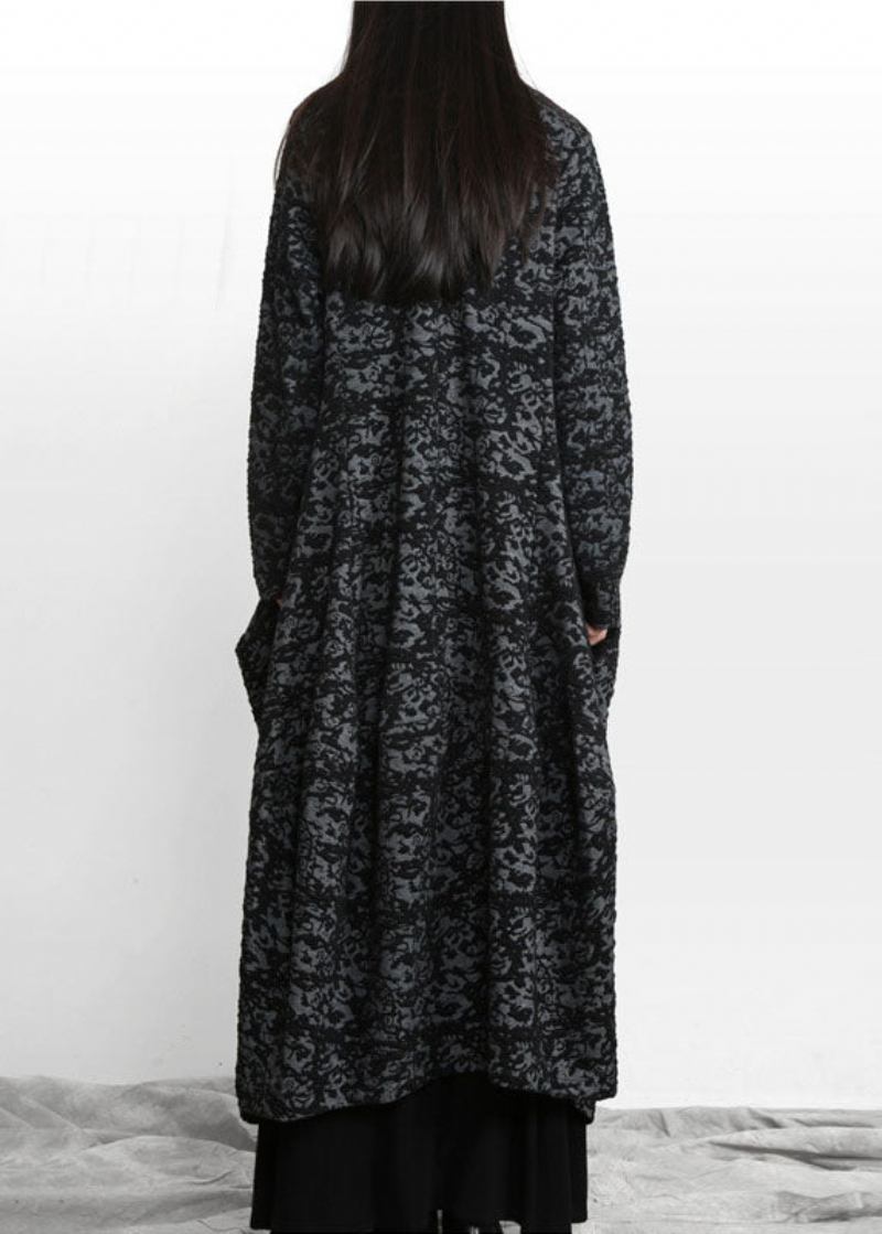 Handgemachter Grauer Trenchcoat Mit Weiten Taschen Und Print - Damen-Trenchcoats