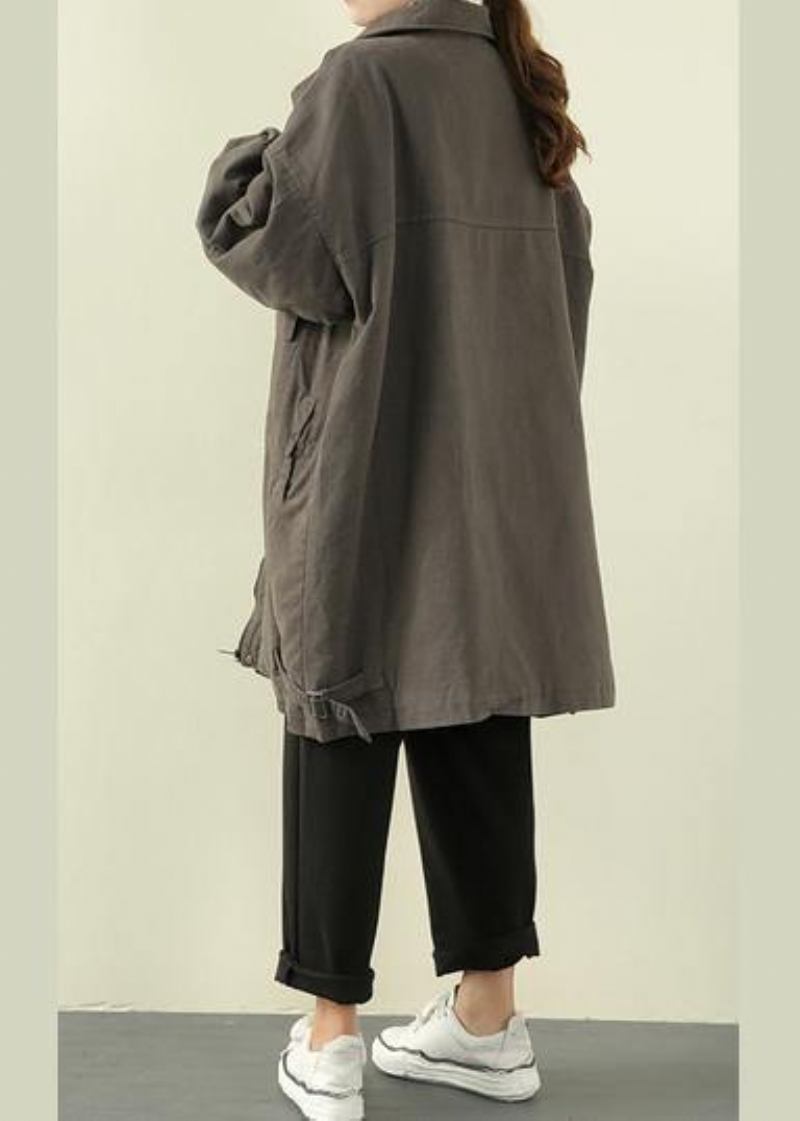 Luxuriöses Graugrünes Casual-outfit Trendige Winterjacke In Übergröße Mit Revers Und Reißverschluss - graugrün