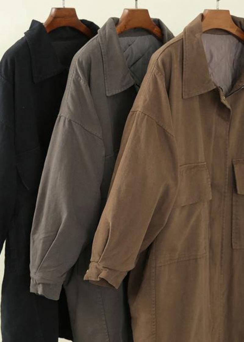 Luxuriöses Graugrünes Casual-outfit Trendige Winterjacke In Übergröße Mit Revers Und Reißverschluss - graugrün