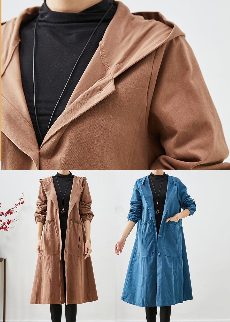Navy Übergroße Baumwolljacke Mit Kapuze Und Taschen Für Den Herbst - Damen-Trenchcoats
