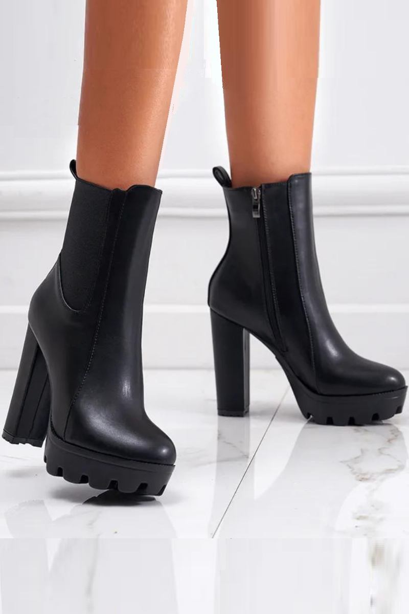 Stiefeletten Für Damen Elastisch Und Mit Klobigem Absatz Runde Spitze Partystiefel Mit Reißverschluss