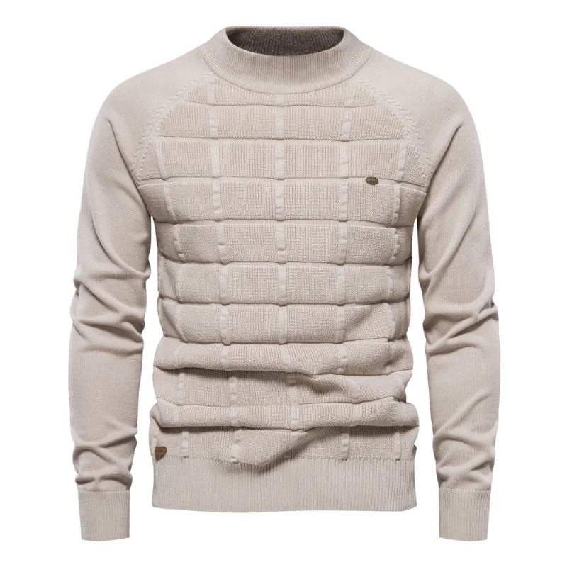 Herbst- Und Winter-baumwollpullover Mit Mittlerem Kragen Für Herren Legere Freizeitpullover Mit Karomuster Strickpullover Für - Beige