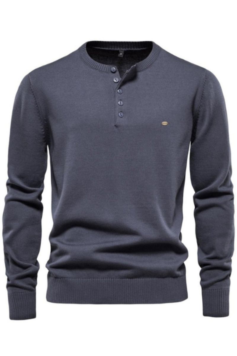 Herrenpullover Mit Henley-kragen 100 % Baumwolle Einfarbig Lässige Neue Dünne Hochwertige Herbstpullover Für Herren