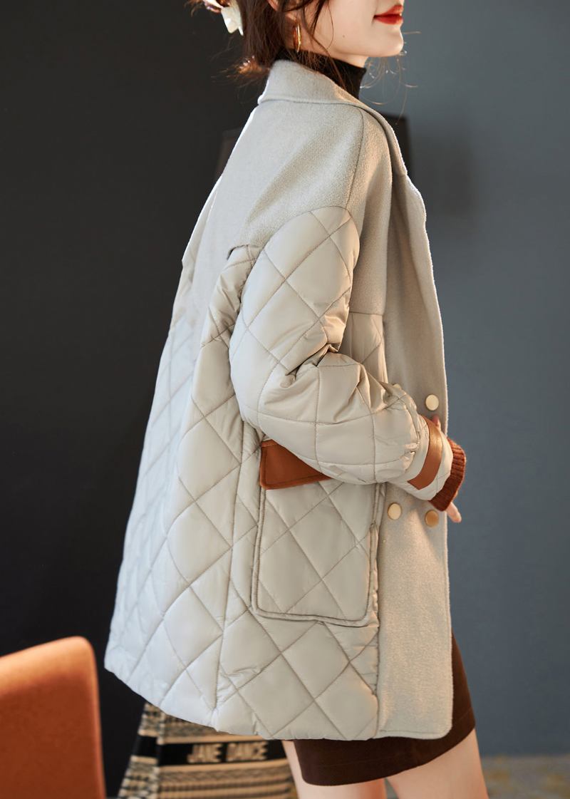 Französisch-graue Patchwork-wollmäntel Mit Baumwollfüllung Für Den Winter - Damen-Wollmäntel