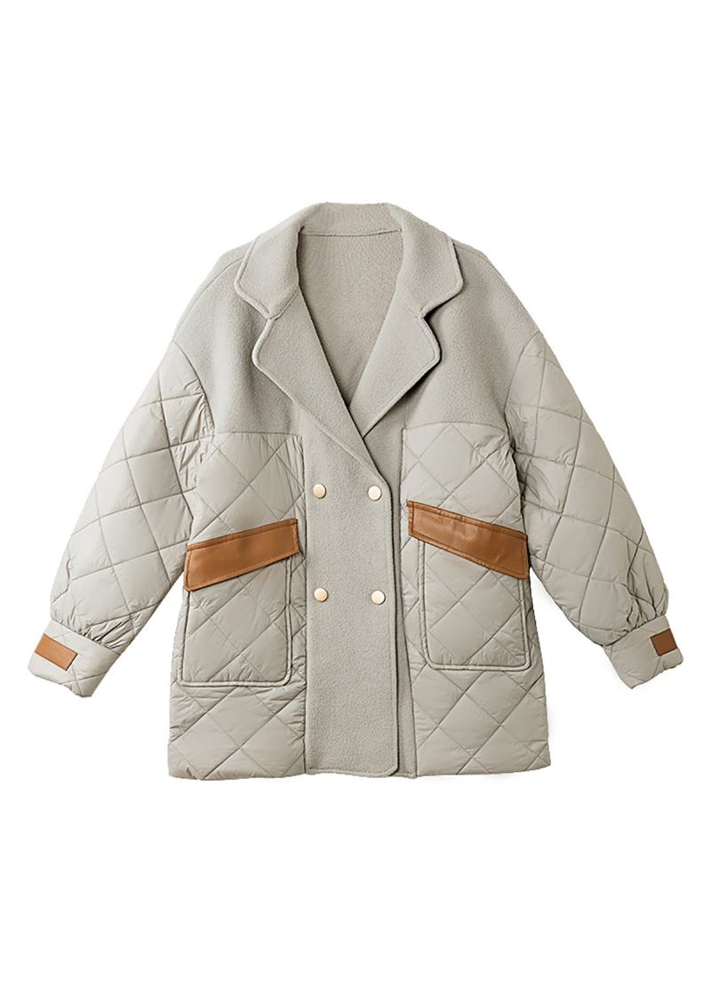 Französisch-graue Patchwork-wollmäntel Mit Baumwollfüllung Für Den Winter - Damen-Wollmäntel