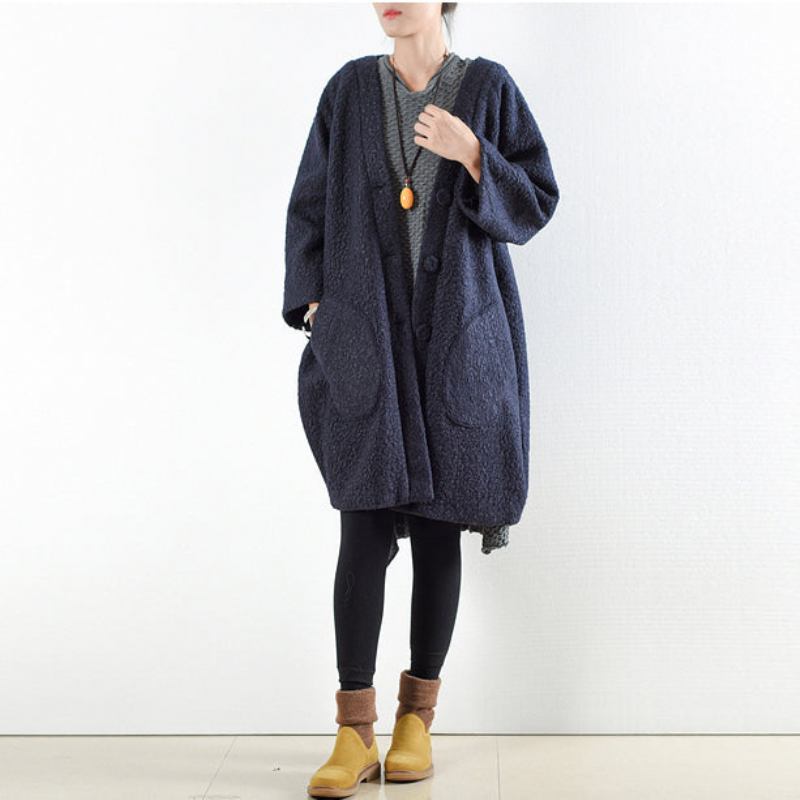 Wintermäntel 2024. Dunkelblaue Wollmäntel Süße Jacke In Übergröße Wintermantel Mit Kapuze Für Damen - Damen-Wollmäntel