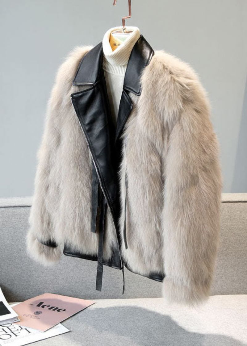 Bio-peter-pan-kragen Aus Khaki Mit Reißverschluss Und Flauschigem Pelzmantel Für Den Winter - Damen-Wintermäntel