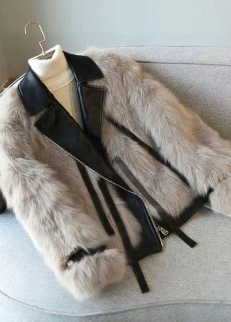 Bio-peter-pan-kragen Aus Khaki Mit Reißverschluss Und Flauschigem Pelzmantel Für Den Winter - Damen-Wintermäntel