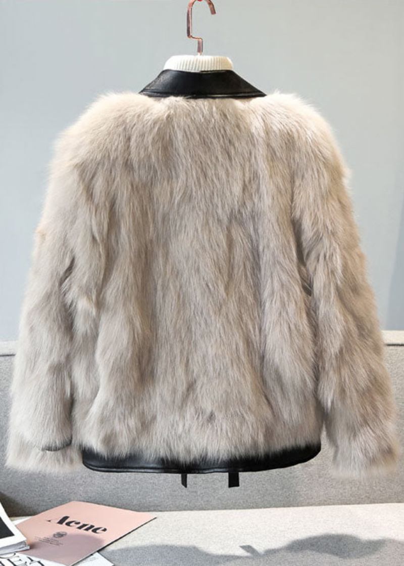 Bio-peter-pan-kragen Aus Khaki Mit Reißverschluss Und Flauschigem Pelzmantel Für Den Winter - Damen-Wintermäntel