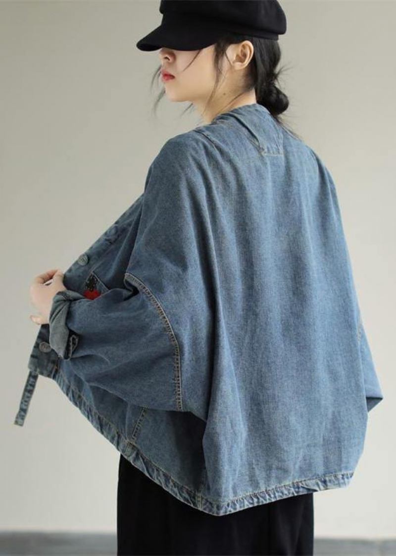 Eleganter V-ausschnitt Mit Knopfleiste Frühlingskleidung Modeideen Jeansblaue Mäntel - Blau
