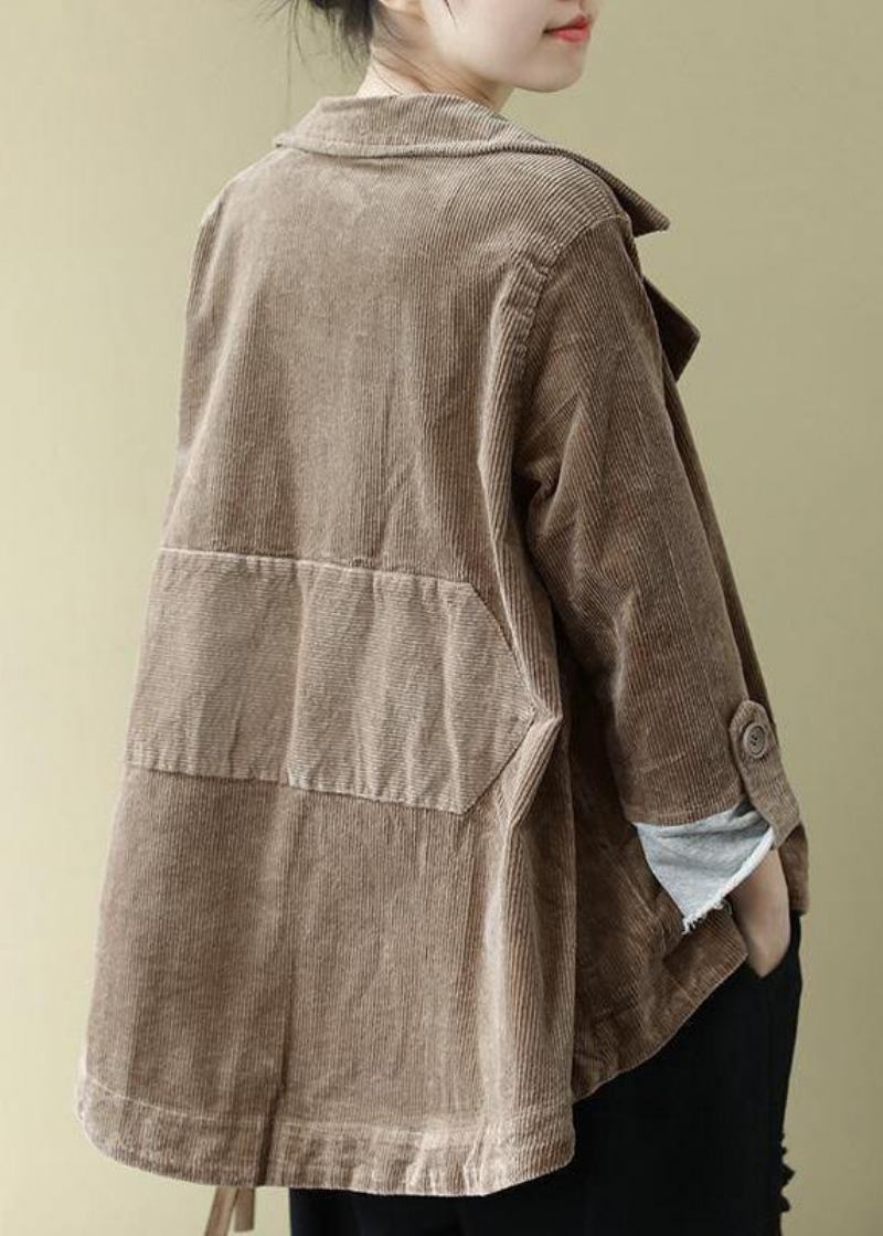 Feine Frühlingsmäntel Mit Gekerbtem Kragen Blusen Khaki Lockere Oberbekleidung - Damen-Wintermäntel
