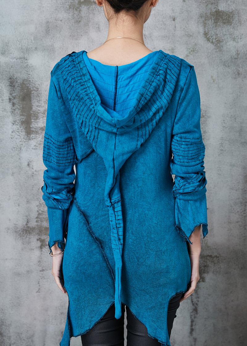 Feiner Blauer Asymmetrischer Baumwollmantel Mit Batikmuster Frühling - Damen-Wintermäntel