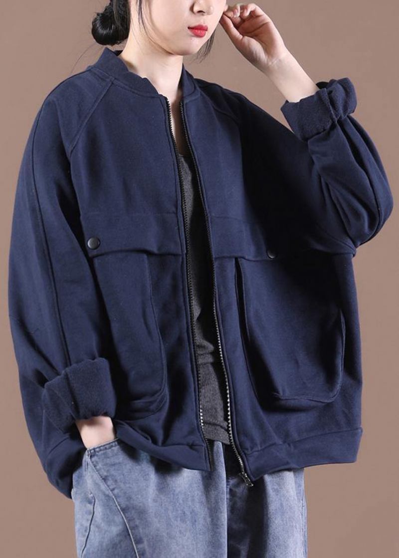 Frühlingsjacke Mit Reißverschluss In Marineblau - Kaffee