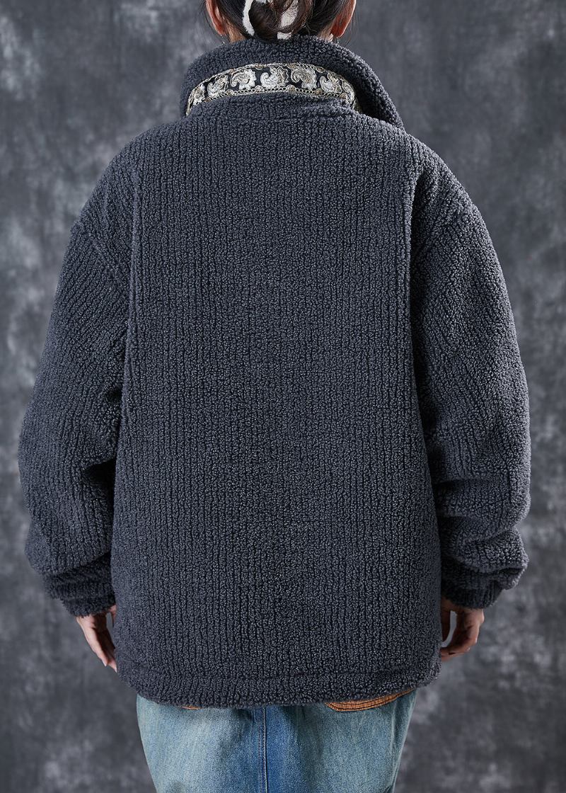 Grauer Patchwork-mantel Aus Feiner Baumwolle Mit Chinesischem Knopf Und Stehkragen Winter - Damen-Wintermäntel
