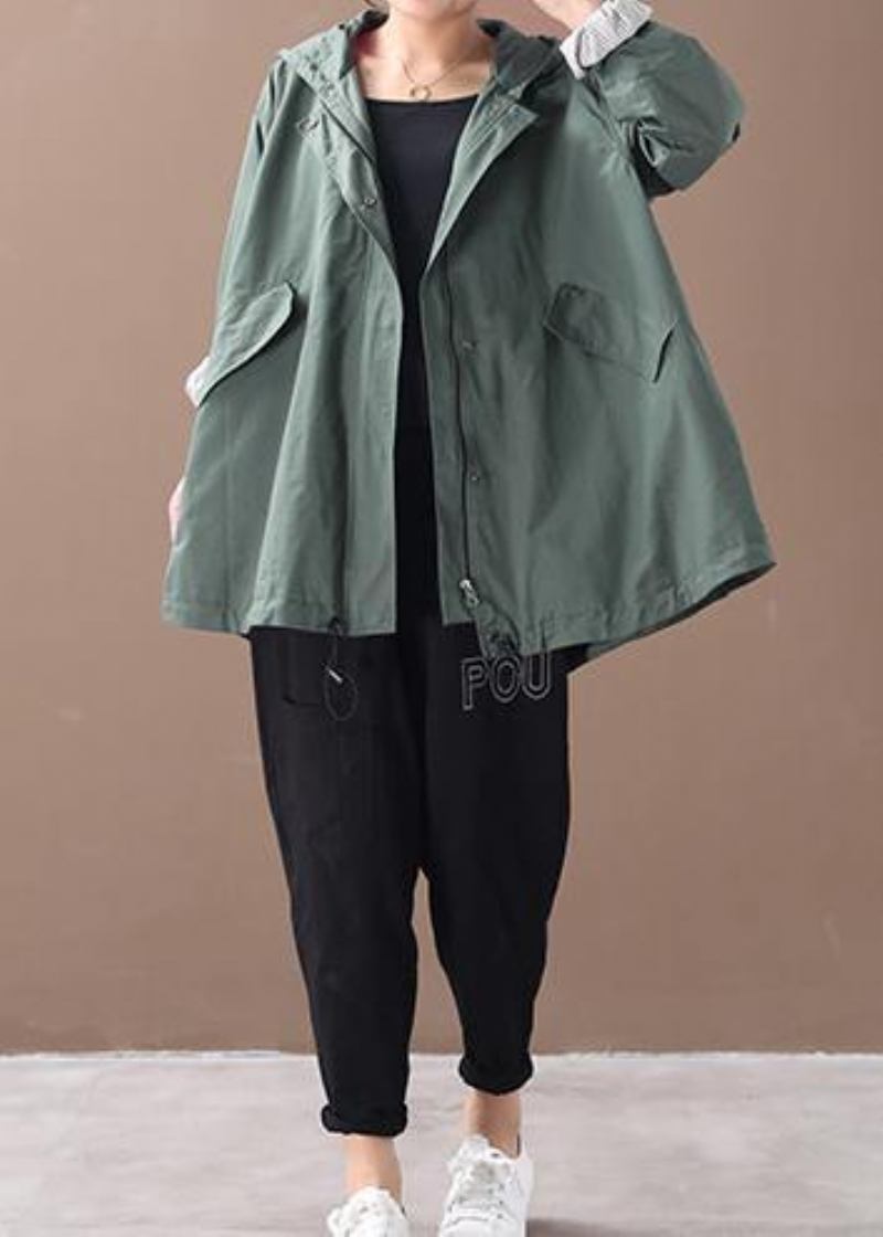 Moderne Weite Übergrößen-kleidung Mit Kapuze Für Damen Mit Grüner Silhouette Für Den Winter - Grün