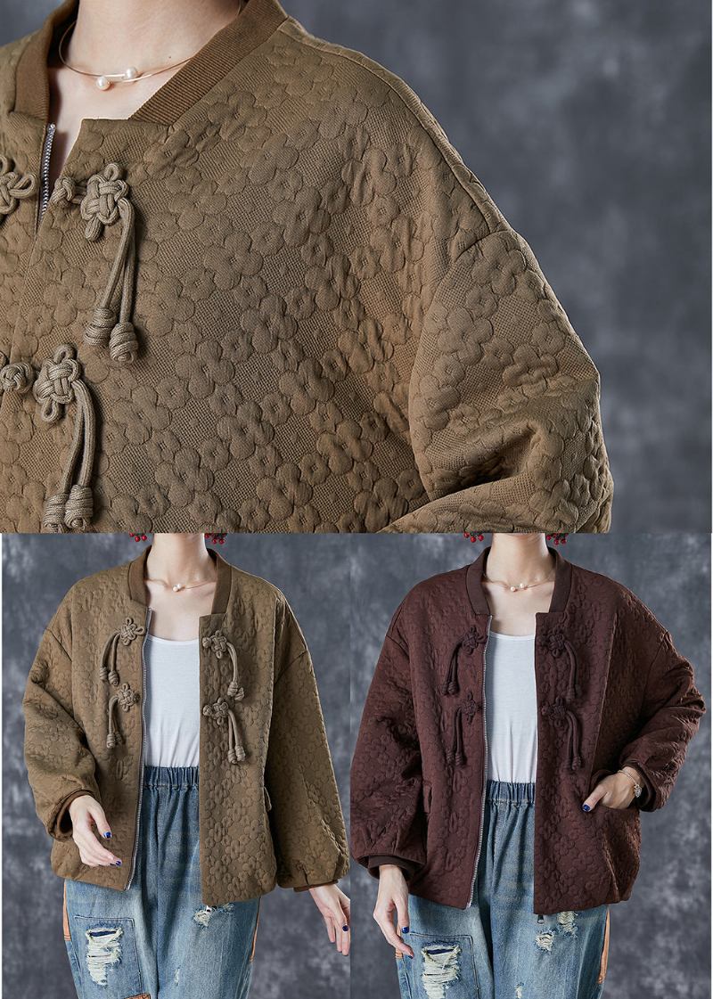 Schokoladenfarbene Jacquard-baumwolljacke Mit Quasten Übergroß Herbst - Damen-Wintermäntel